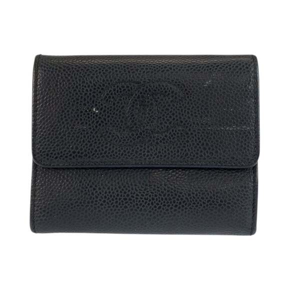 CHANEL Handbags - CHANEL Black Leather Logo Wallet